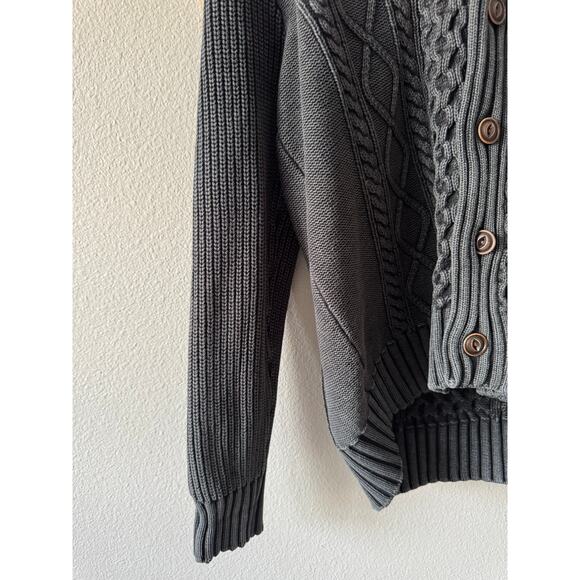 LL Bean Mens Signature Fisherman Cable Knit Sweater Cardigan Charcoal Gray MED - Picture 10 of 16